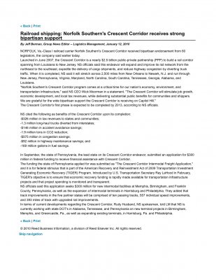 Railroad shipping: Norfolk Southern's Crescent Corridor receives strong bipartisan support
